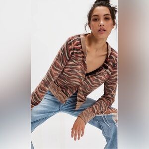 New! Free People Nocturnal Pattern Animal Print Cashmere Wool Cardigan  M